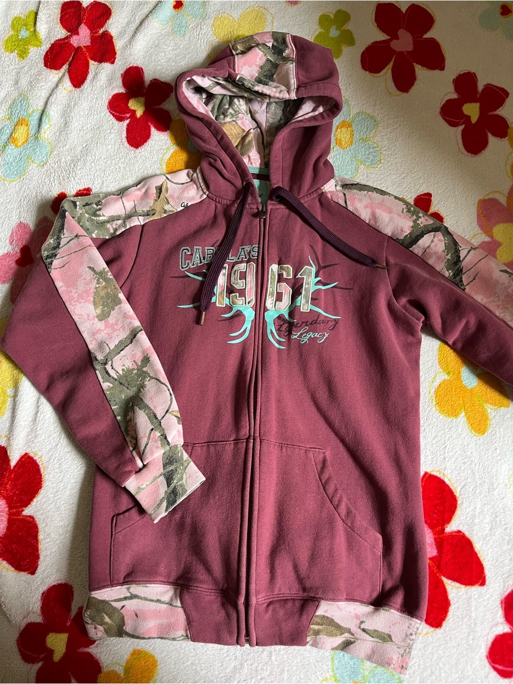 Cabela's Mauve Pink Full-Zip Hoodie with Pink Camo Trim